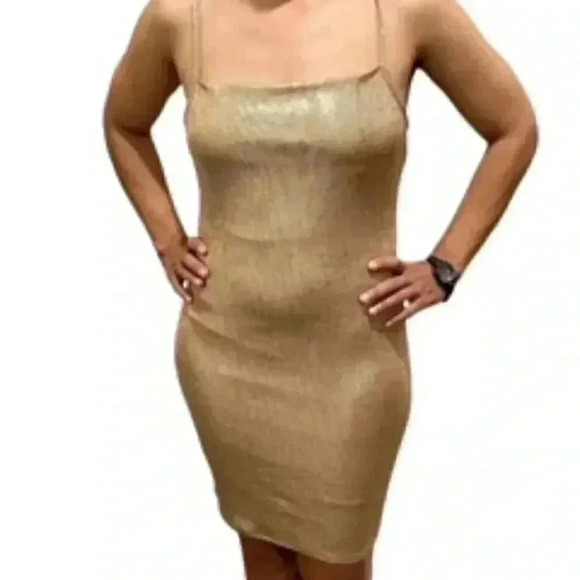 Gold‎ Stretch Knit Body-Con Dress Women Sz Small NWT - Picture 1 of 8